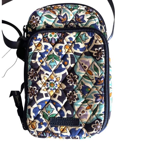 Vera Bradley RFID Petite Cell Phone Crossbody Bag Lisbon Medallion Cool Purse - Picture 1 of 7
